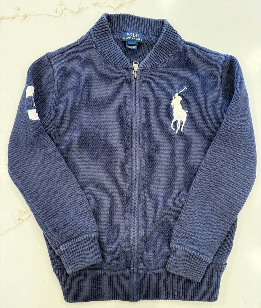 Polo Ralph Lauren Boys Big Pony Full-Zip Knit Sweater Jacket Navy Blue Size 7